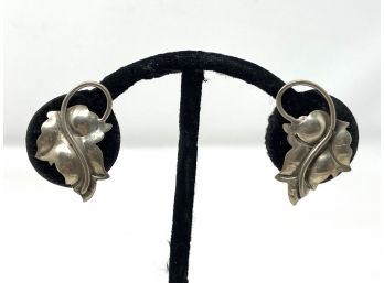 Pair Of 1940s Sterling Silver Leaf-design Screw Back Earrings