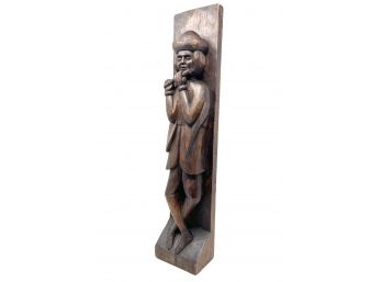 21' Hand Carved Wooden Relief Of Man With Flute