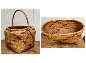 Two Beautifully Made Multicolor Woven Baskets