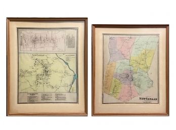 Two Framed Vintage Maps Of New Canaan And Ridgefield With New Canaan
