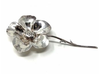 Very Unusual Silver Flower Shaped Pomander Or Sachet - 5.5  Inches  Long