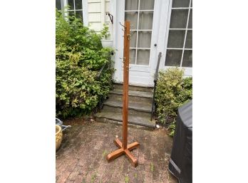 Vintage Wooden Coat Or Hat Rack With Eight Hooks