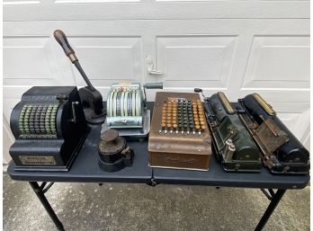 Antique Check Writers, Adding Machine, And Check Protector