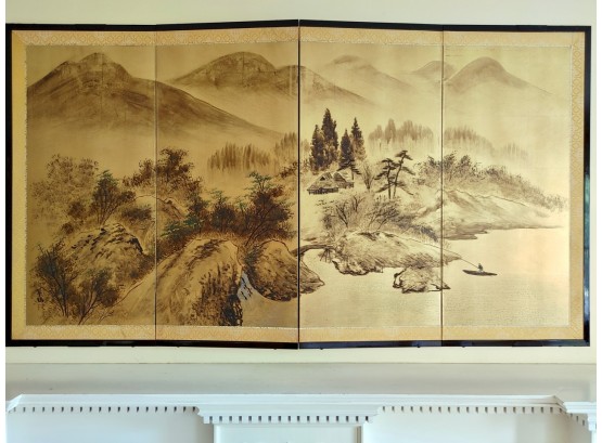 Four Panel Painted Screen - Asian Landscape