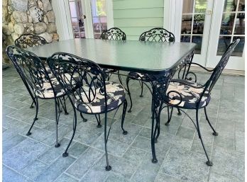 Black Painted Wrought Iron Table & 6 Chairs
