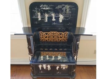 Black Lacquered Chinoiserie Bar Cabinet