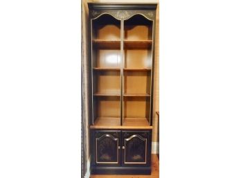 Chinoiserie Black Painted & Stenciled Bookcase With Maple Shelves