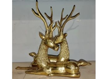 Pair Of Brass Ethan Allen Reclining Reindeer Figures