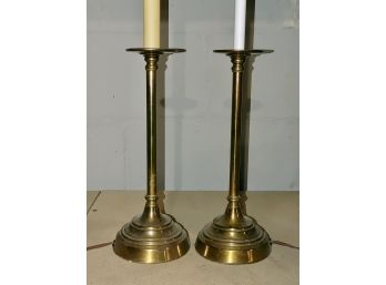 Pair Brass Candlestick Lamps