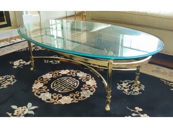 Brass And Beveled Glass Oval Coffee Table