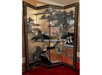 Chinese Lacquered Four Panel Screen