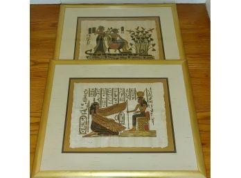 Pair Of Egyptian Paintings On Rice Paper