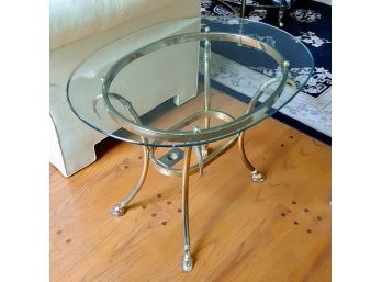 Pair Oval Brass & Glass End Tables (2)
