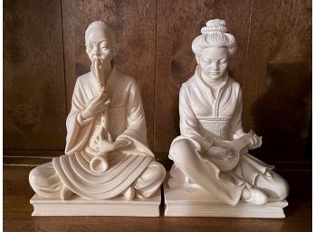 Two Alabaster Seated Musician Figures, Signed Giannelli