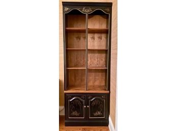 Chinoiserie Black Painted & Stenciled Bookcase With Maple Shelves