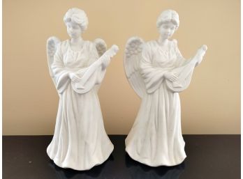 Pair Bisque Angel Candleholders