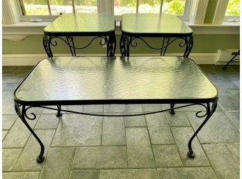 Black Painted Wrought Iron Coffee Table & 2 End Tables
