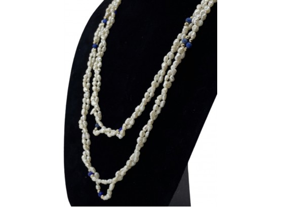 14K Yellow Gold, Lapis Lazuli & Freshwater Pearl Opera Length Necklace
