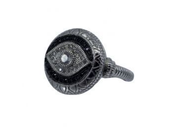 White & Black Diamond Evil Eye Ring (.925 Sterling), Size 7
