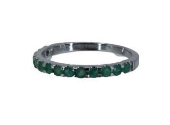 10K White Gold W/ Emerald Ring Band, Size 8