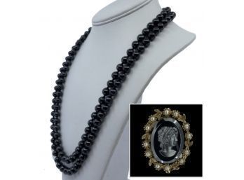Pearl Bead & Cameo Necklace / Pendant