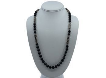 .925 Sterling & Onyx Bead Necklace