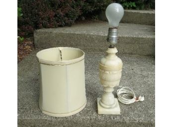 Art Deco To Mid-Century White Alabaster Table Or Vanity Lamp Carved Acanthus Leaves On Column