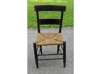 19th C. Black Stenciled Chair With Rope Rush Seat