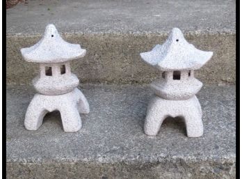 Matching Pair Of Ceramic Japanese Pagoda Style Tea Light Lanterns, Cool Accent Lights