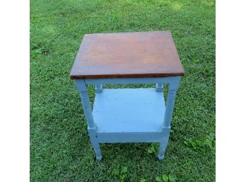 Country Scrubbed Pine Top & Blue Painted Base Side Rustic Shabby Chic Style