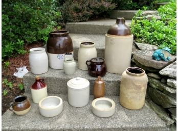 Antique  Stoneware Crocks & Jugs One Pint Up To 4 & 5 Gallons In Size