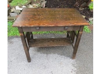 Early Single Drawer Mission Oak Era Desk Or Table  - Original Finish, Quartersawn Oak Arts & Crafts
