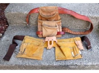 Two Cowhide Leather Carpenter's Tool Belts - One Looks Unused, The Other Barely So