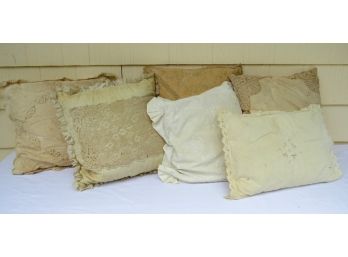 Lot Of 6 Vintage Styled Bed Accent Pillows Lots Of Fancy Lace & Needlework