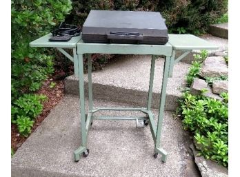 Mid-Century Industrial Green Drop Leaf Metal Typewriter Stand W/Smith Corona Spell Check Typewriter