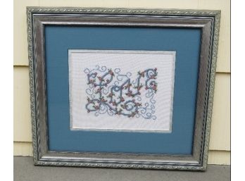 Fancy Blue, Grey & Silver Framed Counted Cross Stitch - LOVE - Attractive