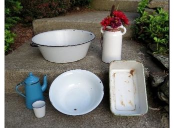 Mixed Lot Of Blue & White Early 20th C. Graniteware Variety Of Forms