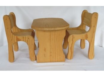 3 Piece Hand Crafted Pine Table And Chairs Doll Furniture