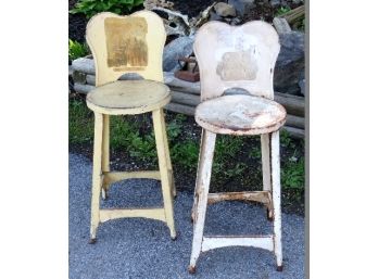 Pair Of Mid-century Kids Metal Stools Featuring Hopalong Cassidy