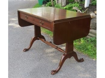 Early Regency Style Mahogany Drop Leaf Work Table / Desk Ball & Claw Foot, One Drawer