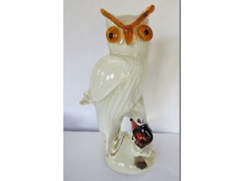 Attractive Figural Free Blown Cased Art Glass Eastern Screech Owl  Ambers & Clears Over White Body