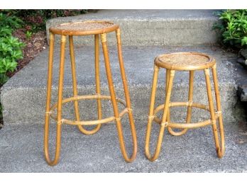 A Pair Of Caned Rattan Vintage Plant Stands