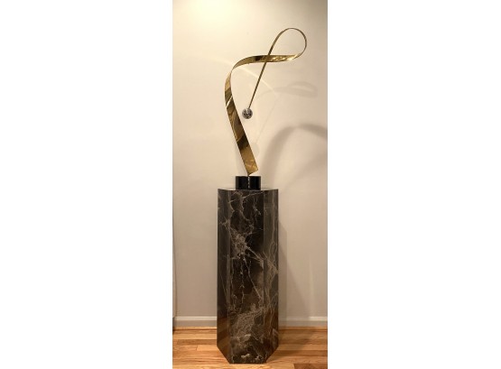 Brass Sculpture With Faux Marble Hexagonal Shaped Display Stand