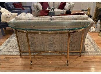 Heavy Glass Top And Brass Base Console Sofa Table