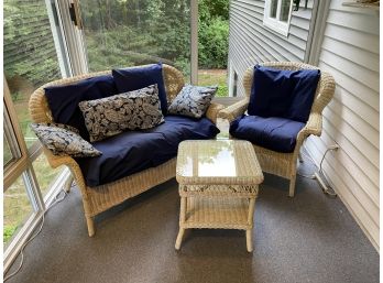 Wicker Patio Set With Glass Top Table And Cushions