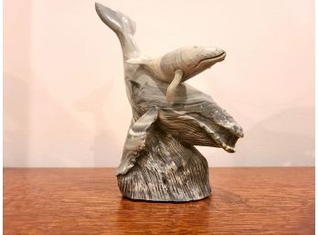 Cultured Grey Onyx Humpback Mother & Calf Whale Sculpture - The Whales Tail Beach Haven NJ