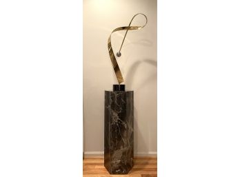 Brass Sculpture With Faux Marble Hexagonal Shaped Display Stand