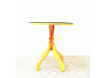 Pine Raw Wood Round Accent Table With Glass Top