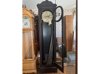 Fabulous Herschede Hall Clock Co. Solid Hardwood Tall Grandfather Clock With Fluted Trim And Shell Relief
