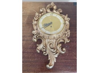 Vintage Ingraham 8-Day Victorian Carved Gold Gilt Botanical Motif Wall Clock